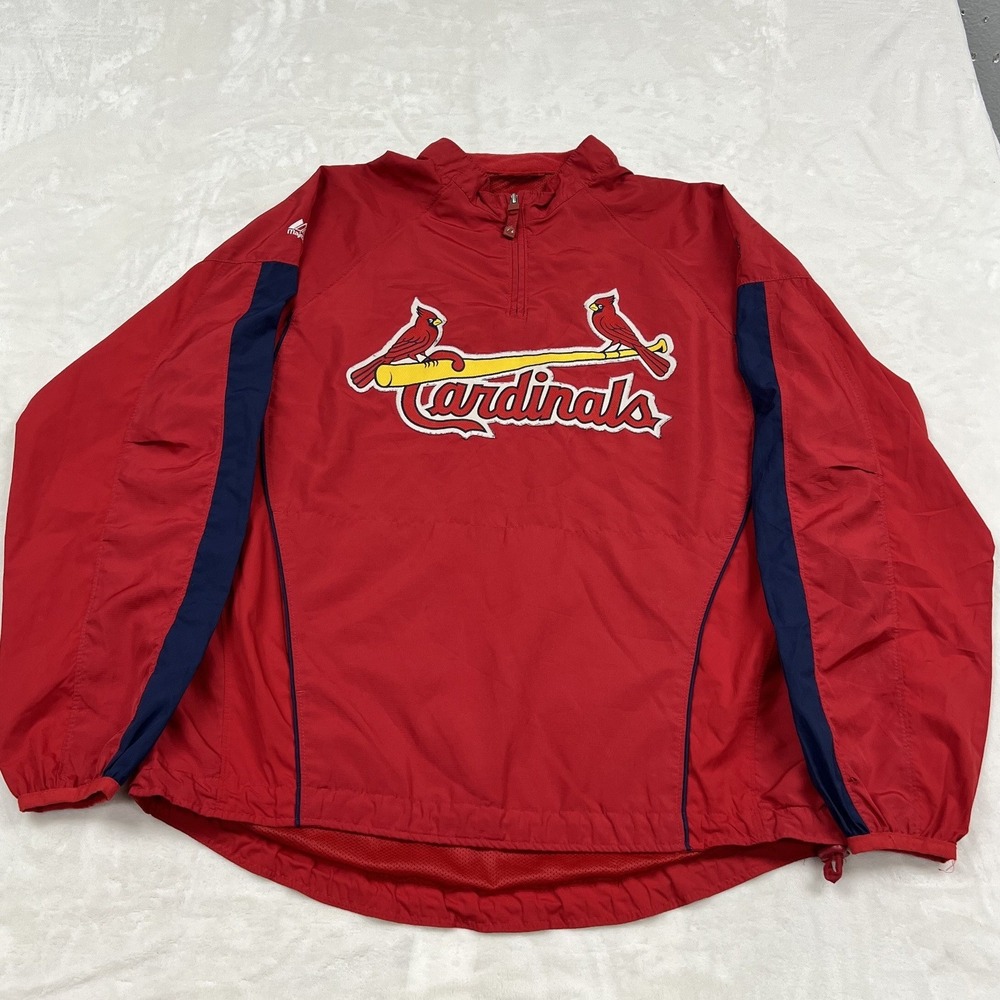 Majestic Windbreaker Mens Medium Red St. Louis Cardinals MLB Quarter Zip Jacket